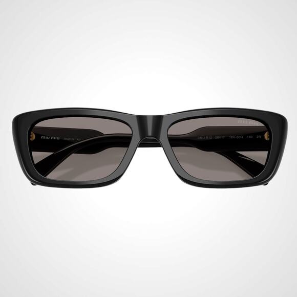 New MIU MIU Sunglasses Black Rectangle Cat Eye Grey Lens Womens 56mm